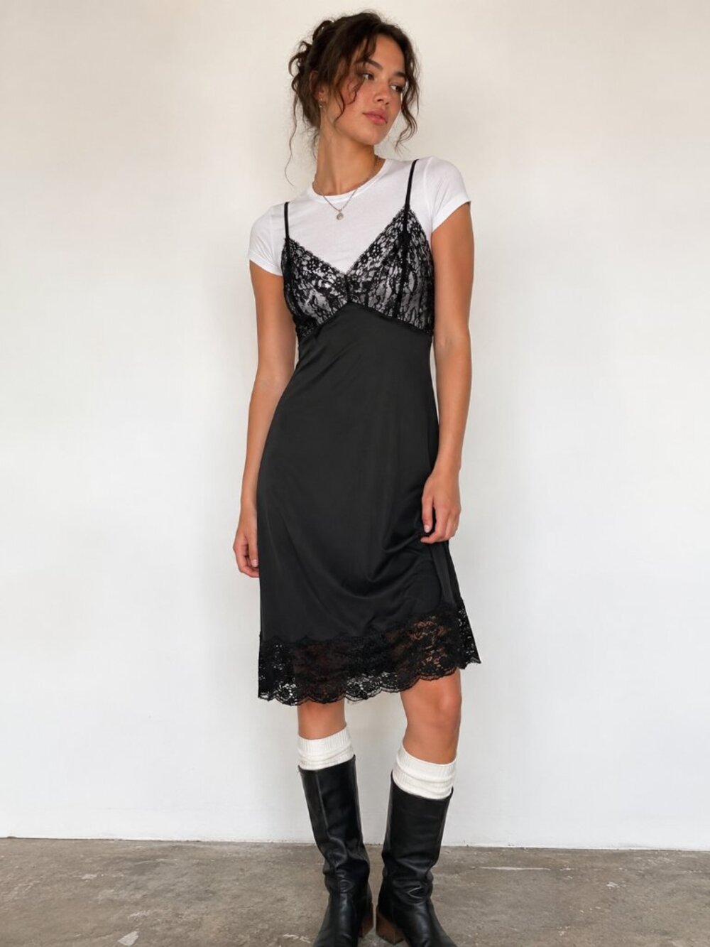 Vintage Van Raalte Black Lace Slip Dress 36 L Soft Grunge Whimsygoth